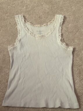 BRANDY MELVILLE Lace-Trim Ribbed Tank Top - White